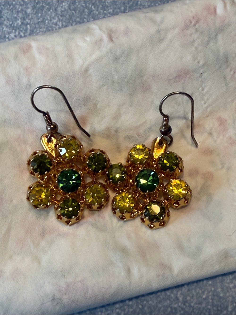 Three shades of green Crystal  earrings